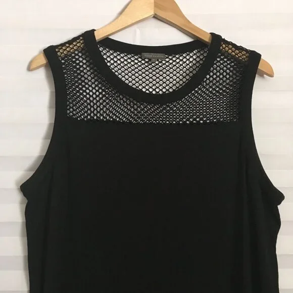 Vince Camuto Black Fishnet Style Mesh Casual Sleeveless Tank Top - Picture 3 of 8